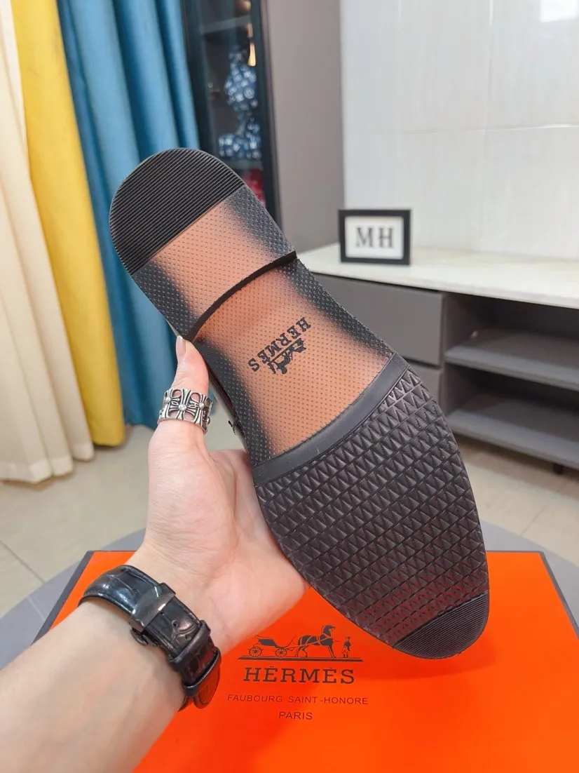 Men's shoes 💰500🌹🌹《HERMES》Hermès business leather shoes, original factory configuration, original imported open edge bead upper + luxury hardware logo + fully imported original customized sheepskin lining, sole: rubber wear-resistant outsole, difficult craftsmanship, original factory follow-up goods, 🔍🔍high quality code number: 38-44 45 can be customized
